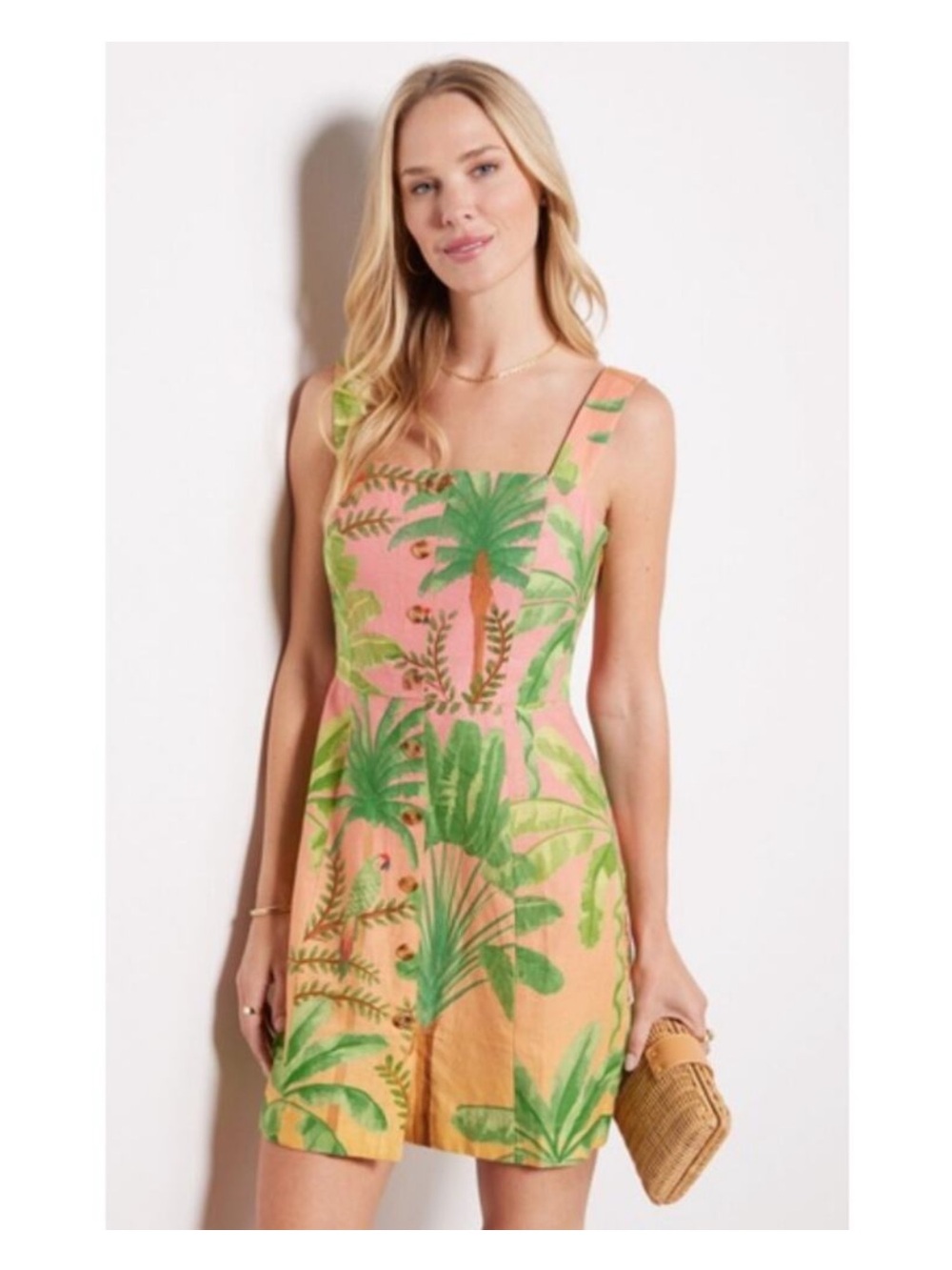 Farm Rio Sunrise Ombre Tropical Print Linen-Blend Mini Dress in Large